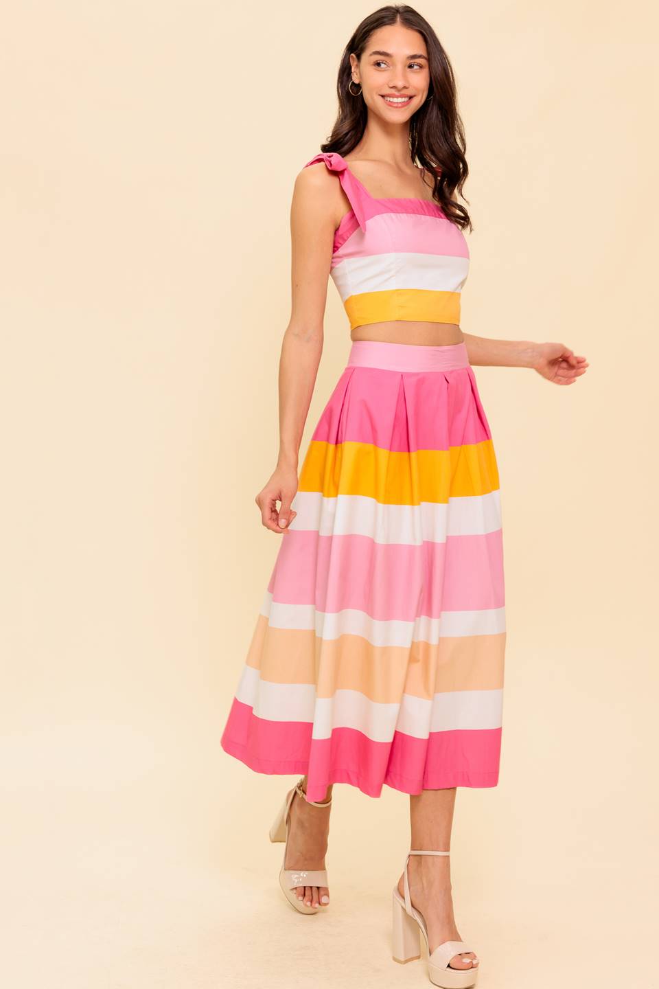 THE SPACE BETWEEN PINK WOVEN TOP AND SKIRT SET Flying Tomato